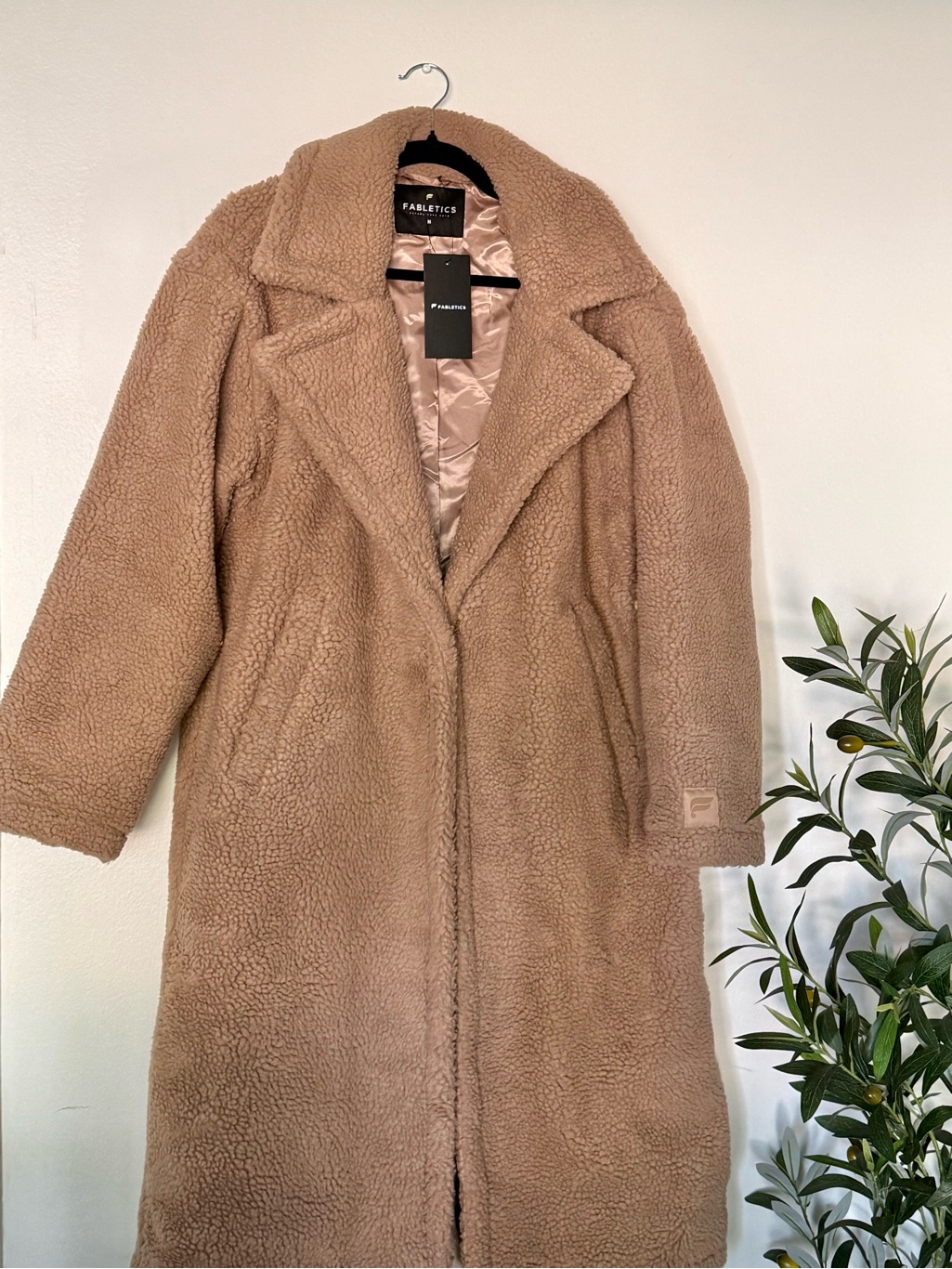 Fabletics Cozy Longline Teddy Coat In Camel